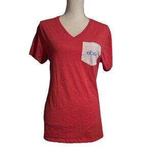 eBay promotional Women's Red V-Neck Short Sleeve pocket Tee size large
